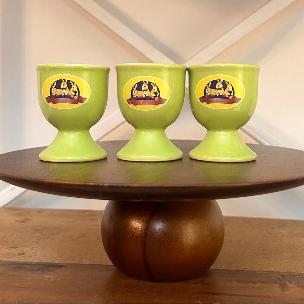 Vintage Laura Secord  Egg Cup Trio Green